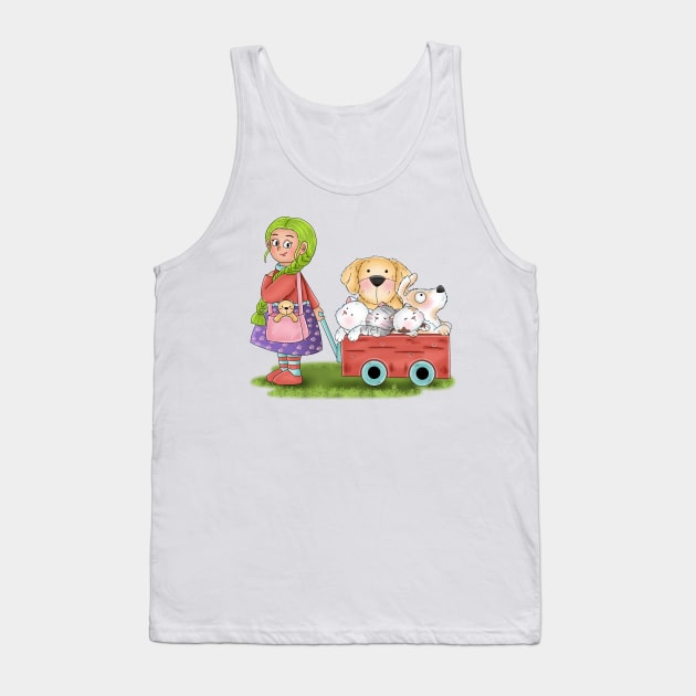 Girl Brings Pet Carriage Tank Top by Athikan